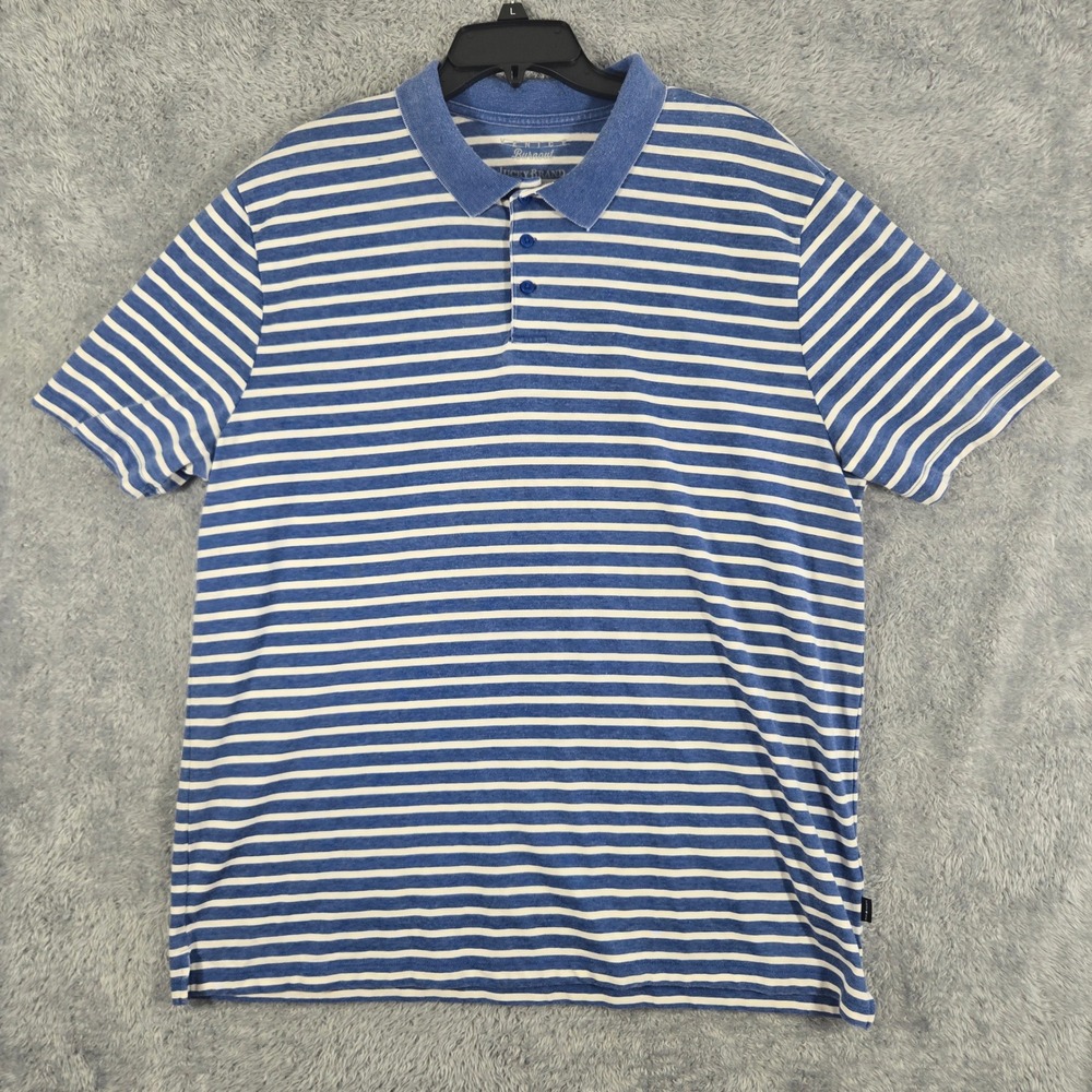 Lucky Brand Venice Burnout Polo Shirt Mens XXL Blue White Striped Short Sleeve